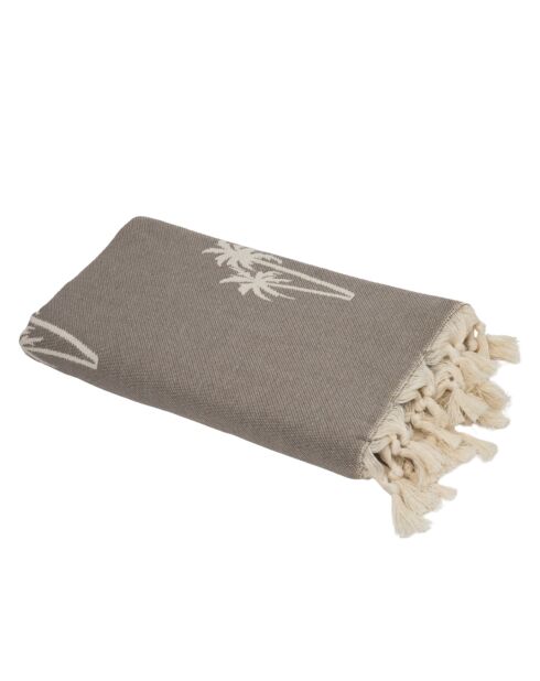 Fouta aus Baumwolle mit Palmenjacquard in Helltaupe - 100x200 cm