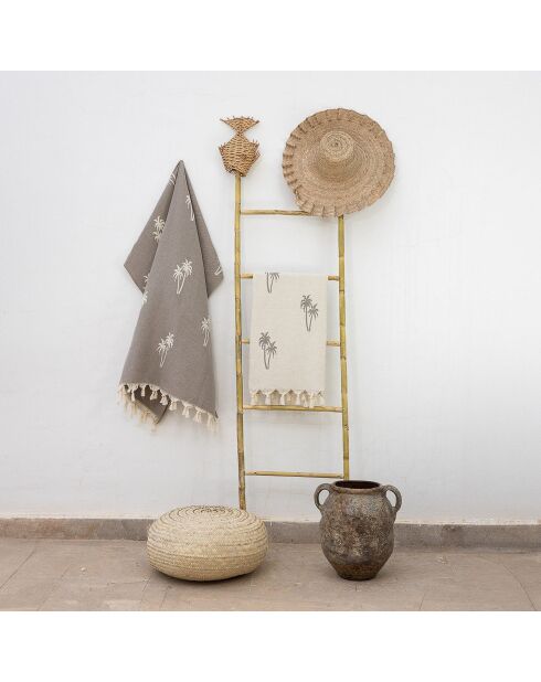Fouta aus Baumwolle mit Palmenjacquard in Helltaupe - 100x200 cm