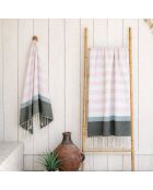 Arcachon driekleurige katoenen fouta lichtroze/sauge/kaki - 100x200 cm