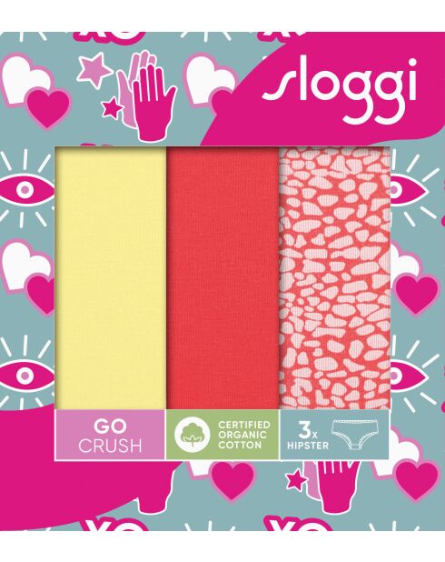 Confezione da 3 slip hipster Go Crush corallo/giallo