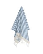 Bora Bora Baumwoll-Pareo Fouta Sturmblau/Beige - 100x200 cm