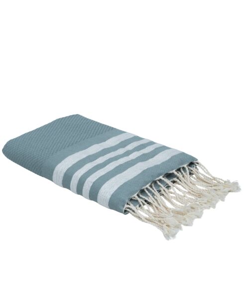 Hamptons Fouta aus Baumwolle mit Wabenmuster Salbeigrün/Silber - 100x200 cm