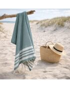 Hamptons Fouta aus Baumwolle mit Wabenmuster Salbeigrün/Silber - 100x200 cm