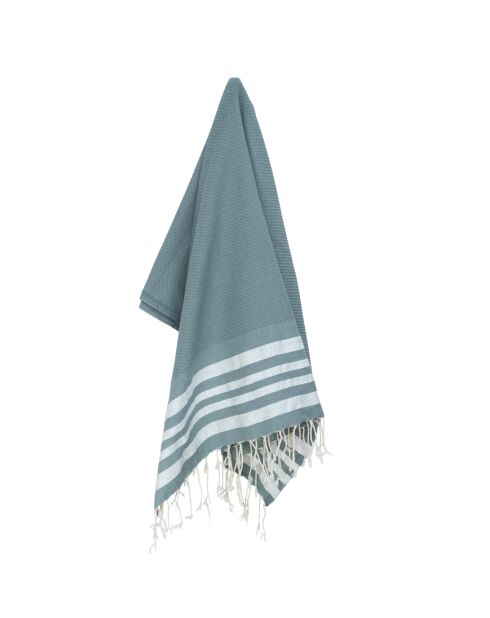 Hamptons Fouta aus Baumwolle mit Wabenmuster Salbeigrün/Silber - 100x200 cm