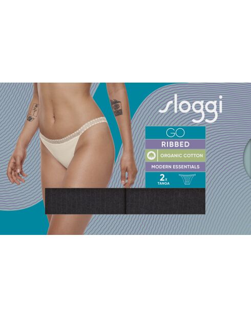 Set de 2 tangas Go Ribbed negras