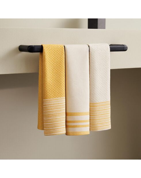 Set von 3 Mahdia Geschirrtüchern aus Baumwolle senfgelb - 45x70 cm