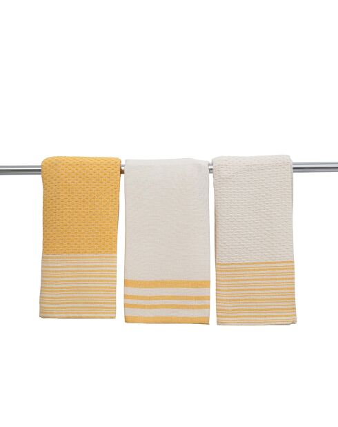 Set von 3 Mahdia Geschirrtüchern aus Baumwolle senfgelb - 45x70 cm
