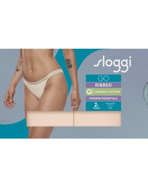 Set van 2 Go Ribbed tangas in poederoranje