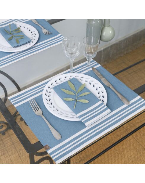 4 Sets de table en coton Mahdia bleu jean - 35x50 cm