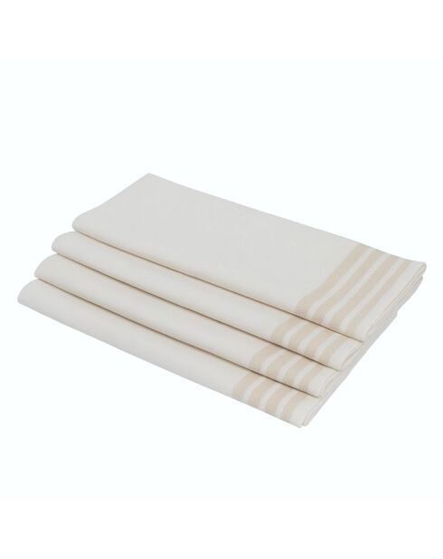 Lot de 4 serviettes de table en coton Mahdia blanches/lin - 45x45 cm