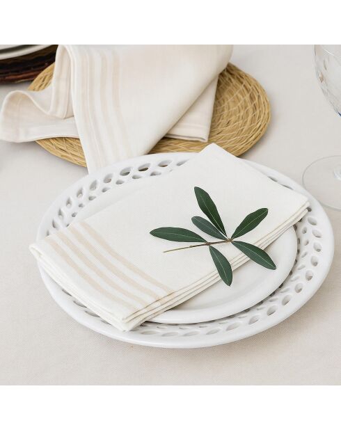 Lot de 4 serviettes de table en coton Mahdia blanches/lin - 45x45 cm