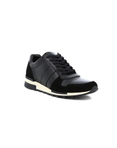Zwarte leren Patch 7 lage sneakers