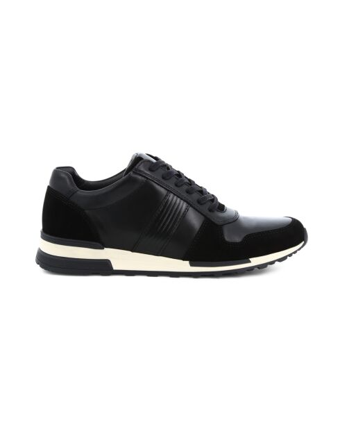 Zwarte leren Patch 7 lage sneakers