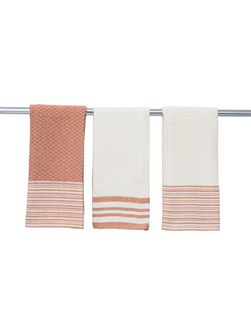 Set di 3 strofinacci Mahdia in cotone rosa argilla - 45x70 cm