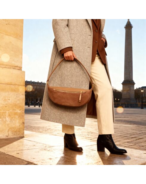 Sac bandoulière Pia en cuir noisette - 31x13,6x8 cm