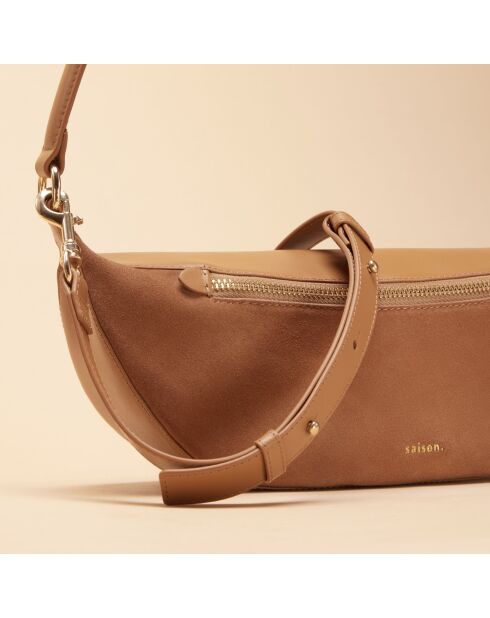 Sac bandoulière Pia en cuir noisette - 31x13,6x8 cm