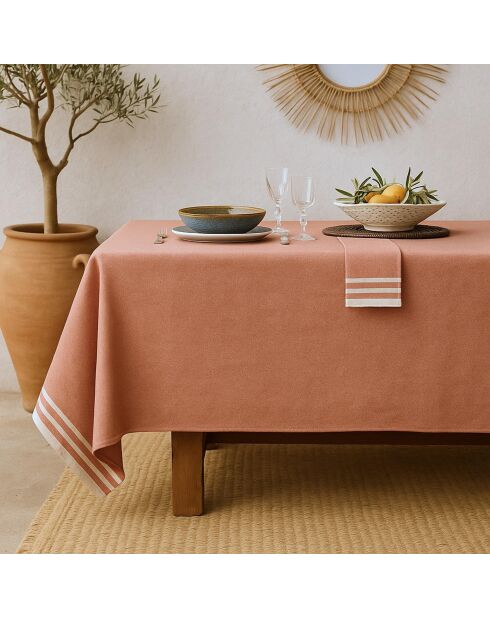 Mantel y 10 servilletas de algodón Mahdia rojo tomette - 180x400 cm