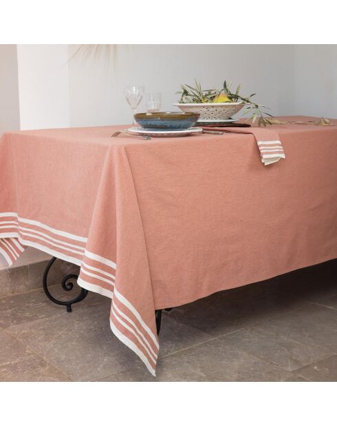 Mantel y 10 servilletas de algodón Mahdia rojo tomette - 180x400 cm