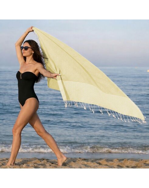 Fouta aus Baumwolle aus Ibiza-Baumwolle hellgelb - 100x200 cm