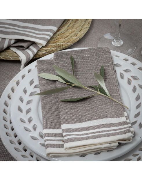 Nappe et 10 serviettes en coton Mahdia taupe - 180x400 cm