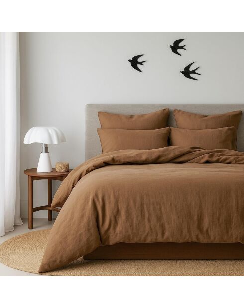 Drap plat en coton lavé Luna noisette