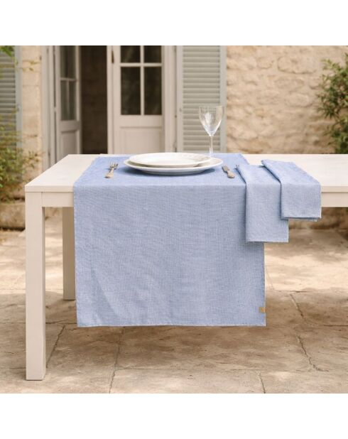 Chemin de table 4 serviettes en coton Colette bleu grec - 50x150 cm