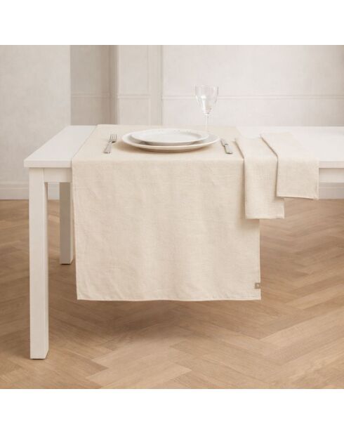 Chemin de table 4 serviettes en coton Colette taupe clair - 50x150 cm