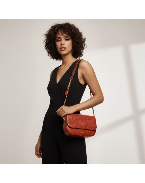 Sac porté épaule Alice en cuir brique - 26x15x5,6 cm