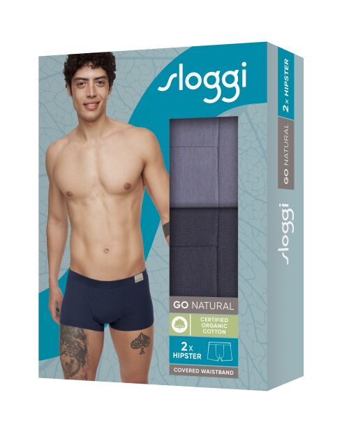 Lot de 2 culottes hipster Go Natural gris/bleu marine