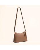 Sac bandoulière Denise en cuir taupe - 23,5x15x8,5 cm