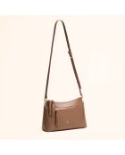 Sac bandoulière Denise en cuir taupe - 23,5x15x8,5 cm