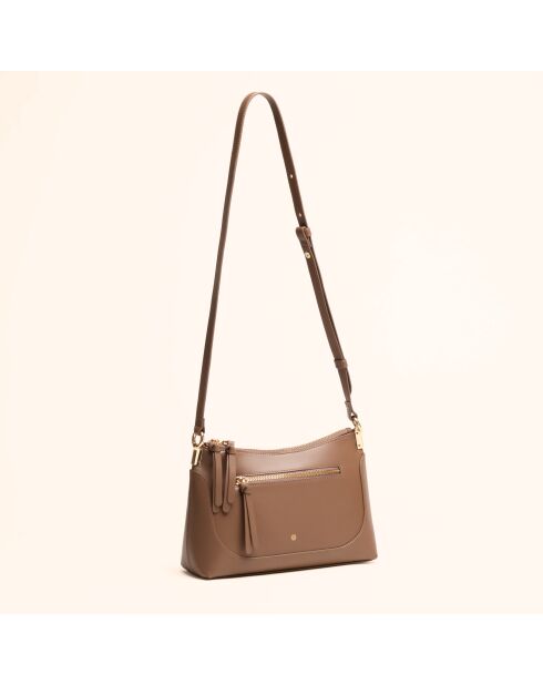 Sac bandoulière Denise en cuir taupe - 23,5x15x8,5 cm