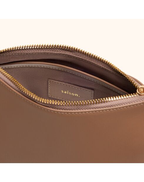 Sac bandoulière Denise en cuir taupe - 23,5x15x8,5 cm