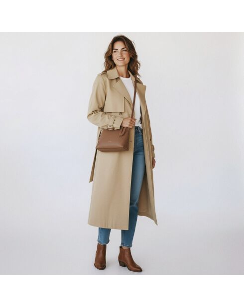 Sac bandoulière Denise en cuir taupe - 23,5x15x8,5 cm
