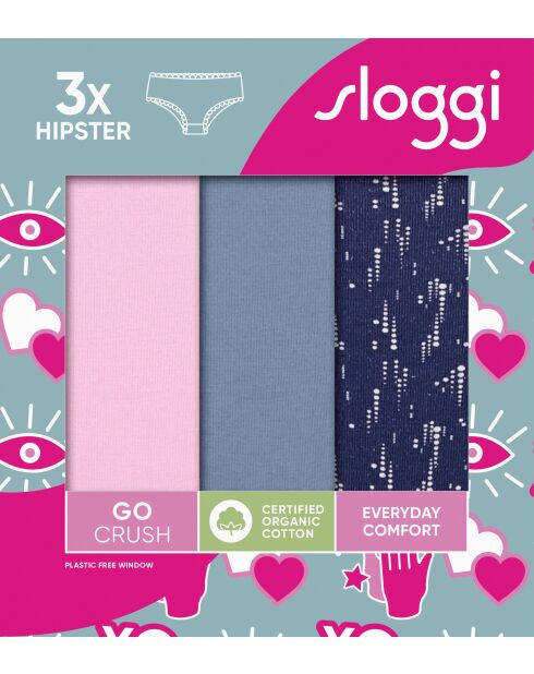 Confezione da 3 slip hipster Go Crush blu/grigio/rosa