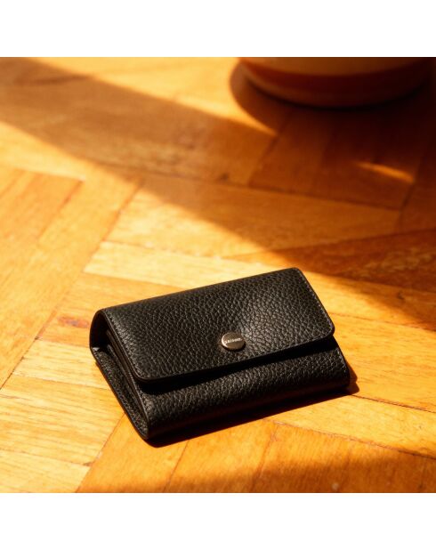 Porte-monnaie Mona en cuir noir - 11x9x1,5 cm