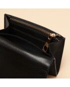 Porte-monnaie Mona en cuir noir - 11x9x1,5 cm