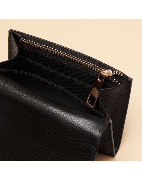 Porte-monnaie Mona en cuir noir - 11x9x1,5 cm