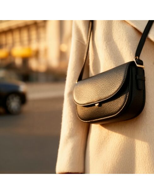 Sac porté épaule Béa en cuir noir - 20x11,9x3,9 cm