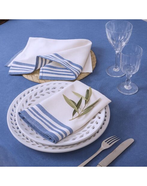 Set von 4 Mahdia Baumwollservietten weiß/griechisch blau - 45x45 cm