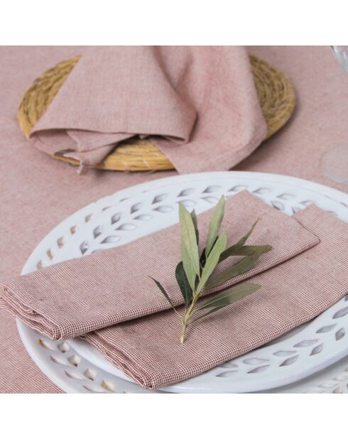 Chemin de table 4 serviettes en coton Colette rouge tomette - 50x150 cm