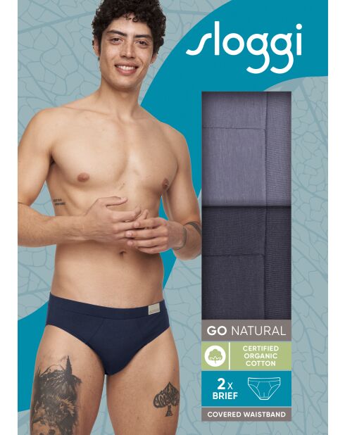 Set van 2 Go Natural grijs/marineblauwe slips