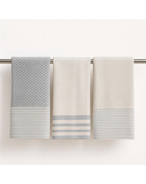 Set von 3 Mahdia Geschirrtüchern aus Baumwolle perlgrau - 45x70 cm