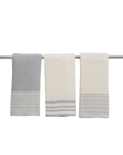 Set von 3 Mahdia Geschirrtüchern aus Baumwolle perlgrau - 45x70 cm