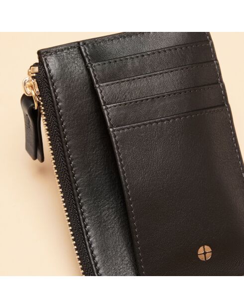 Porte-cartes Sophie en cuir noir - 12,8x8,5xcm