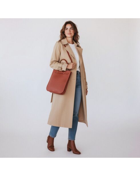 Sac à main Julia en cuir brique - 37,5x34,4x9 cm