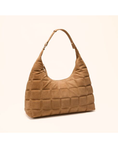 Sac porté épaule Zazie en cuir camel - 45x25x16 cm