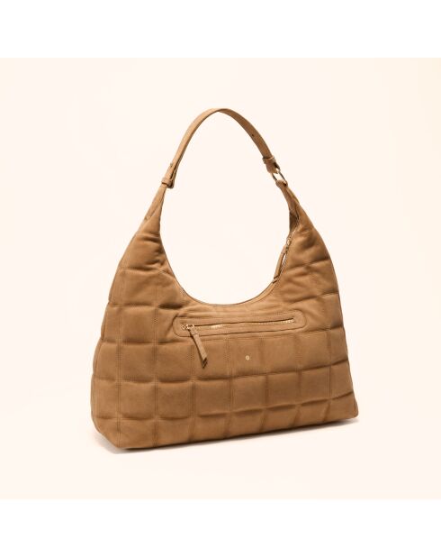 Sac porté épaule Zazie en cuir camel - 45x25x16 cm