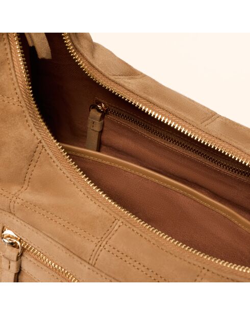 Sac porté épaule Zazie en cuir camel - 45x25x16 cm