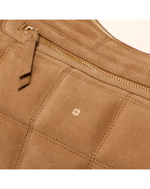 Sac porté épaule Zazie en cuir camel - 45x25x16 cm